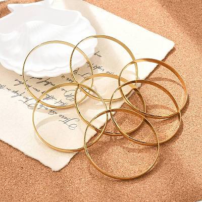 Fashion PVD Vacuum Plating 201 Stainless Steel Bangle Sets BJEW-L664-024C-G-1-1