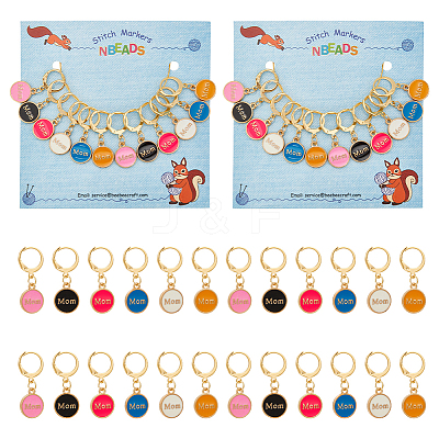 Alloy Enamel Flat Round with Word Mom Pendant Locking Stitch Markers HJEW-AB00071-1