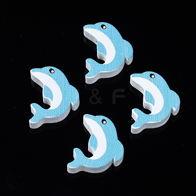 Printed Natural Wooden Beads WOOD-S055-27-1
