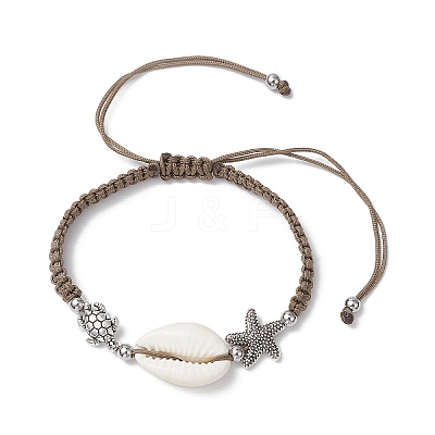 Natural Cowrie Shell Braided Bead Bracelets for Women BJEW-JB11765-02-1