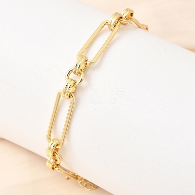 Rectangle Brass Link Chain Bracelets for Women BJEW-F531-03G-1