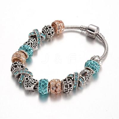 Alloy Rhinestone Bead European Bracelets BJEW-L602-27C-1