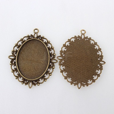 Large Vintage Tibetan Style Alloy Pendant Cabochon Settings TIBEP-M018-70AB-NF-1