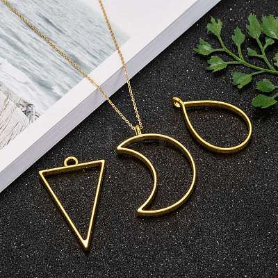Rack Plating Alloy Open Back Bezel Pendants PALLOY-X0037-02G-1