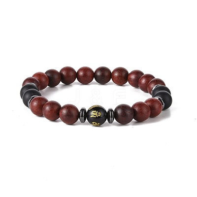 Wooden & Non-magnetic Synthetic Hematite Beaded Bracelet Sets BJEW-JB09063-1