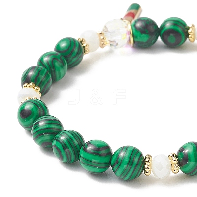 Synthetic Malachite Round Beaded Stretch Bracelet BJEW-TA00251-1