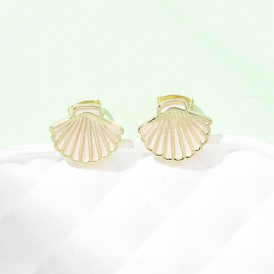 Brass Enamel Stud Earrings LS-EJEW-B152-01G-04-1