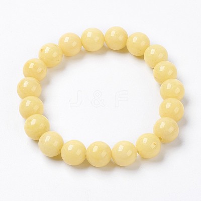 Natural Mashan Jade Beaded Stretch Bracelet BJEW-P207-01-14mm-1