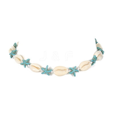 Natural Shell & Synthetic Turquoise Starfish Beaded Necklace with 304 Stainless Steel Clasps X-NJEW-TA00107-01-1