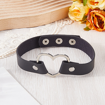 Punk Metal Heart PU Leather Choker Necklaces for Women NJEW-CL0001-20-1