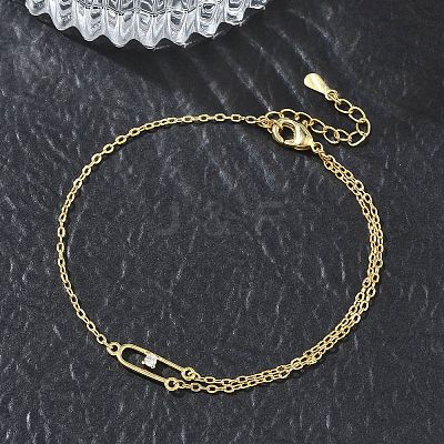 Brass Micro Pave Clear Cubic Zirconia Link Bracelets BJEW-E114-01E-G-1