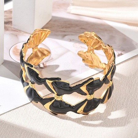 304 Stainless Steel Enamel Cuff Bangles for Women SA-CBAFD7D-04G-1