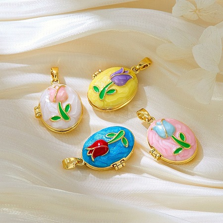 Brass Enamel Locket Pendants KK-F923-03B-G-1
