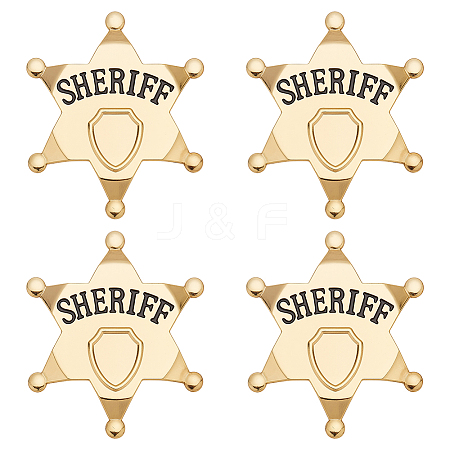 4Pcs Alloy Star with Word Sheriff Brooch Pin for Costume Accessories JEWB-FG0001-52B-1