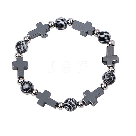 Synthetic Non-magnetic Hematite & Natural Gemstone Beads Stretch Bracelets for Women Men LS-TK7593-1