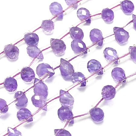  Jewelry Beads Findings Natura Amethyst Beads Strands, Top Drilled Beads, Faceted, Teardrop, 7.8~8.1x5x5mm, Hole: 0.7mm; about 50pcs/Strand, 16.14