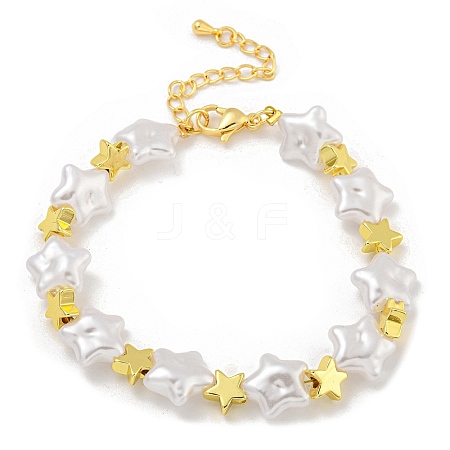 Rack Plating Brass and ABS Imitation Pearl Bracelets BJEW-B106-14G-1