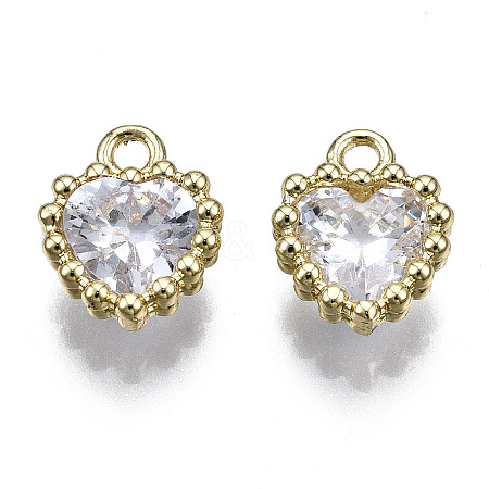 Brass Inlaid Clear Cubic Zirconia Charms ZIRC-S069-048B-G-1