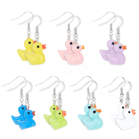 ANATTASOUL 7 Pairs 7 Style 3D Duck Resin Dangle Earrings EJEW-AN0002-41-1