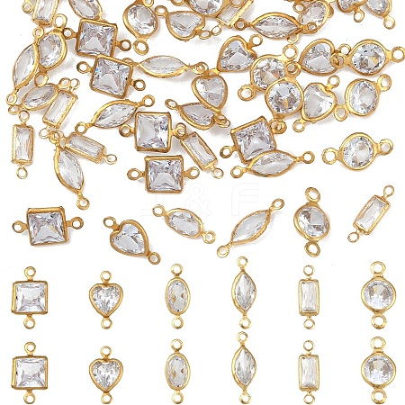 60Pcs 6 Styles Brass Clear Cubic Zirconia Connector Charms KK-YW0003-62-1