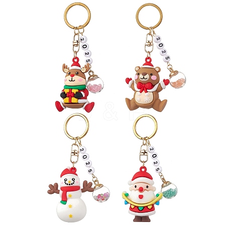 4Pcs 4 Styles Christmas Theme PVC Plastic Keychain KEYC-JKC00941-1