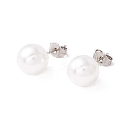 6 Pair Shell Pearl Round Ball Stud Earrings EJEW-A067-18A-P-1