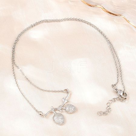 Brass Micro Pave Clear Cubic Zirconia 2 Acorn Pendant Necklaces NJEW-K311-02P-1