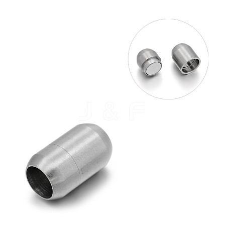 Matte 304 Stainless Steel Barrel Magnetic Clasps with Glue-in Ends STAS-E089-06G-1