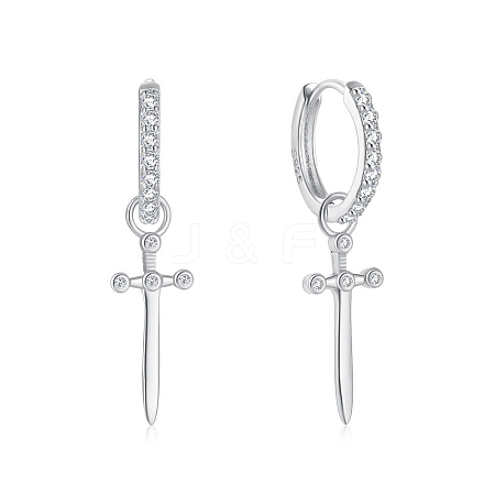 Anti-Tarnish Fashionable S925 Silver Zircon Cross Hoop Earrings for Halloween Costume Accessories VE4564-2-1