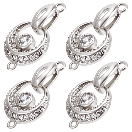 6Pcs Brass Micro Pave Clear Cubic Zirconia Fold Over Clasps KK-BBC0028-91-1