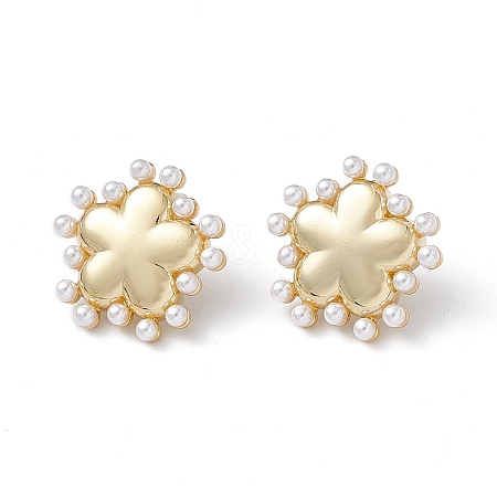 Long-Lasting Plated Brass Stud Earrings with Plastic Pearl for Women EJEW-A088-01G-1