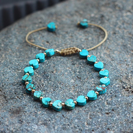 Bohemian Dyed Natural Imperial Jasper Heart Bead Braided Bead Bracelets for Women FS-WG782CA-12-1