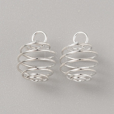 Stainless Steel Spiral Bead Cage Pendants STAS-WH0016-57S-1
