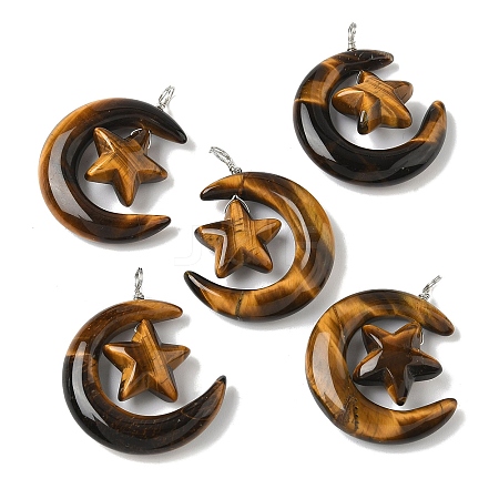 Natural Tiger Eye Pendants G-Z086-01P-25-1