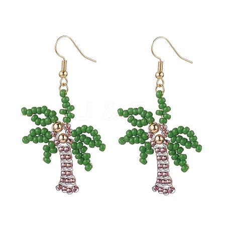 Glass Seed Braided Coconut Tree Dangle Earrings EJEW-JE05169-1