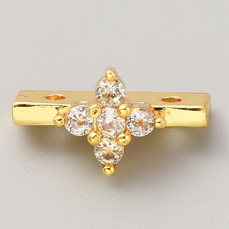 Brass Pave Clear Cubic Zirconia Connector Charms KK-WH0081-22A-G-1