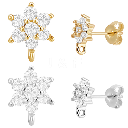 6 Pairs 2 Colors Brass Micro Pave Cubic Zirconia Stud Earring Findings ZIRC-BBC0003-24A-1