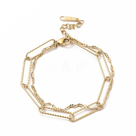 Ion Plating(IP) 304 Stainless Steel Paperclip & Dapped Chains Double Layer Multi-strand Bracelet for Women BJEW-E074-04G-1