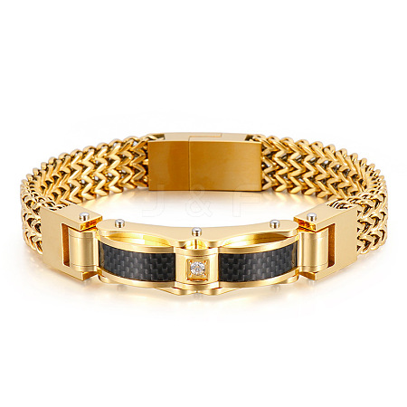 304 Stainless Steel Pave Cubic Zirconia Wheat Chain Bracelets for Men's FS-WGC4B47-07-1