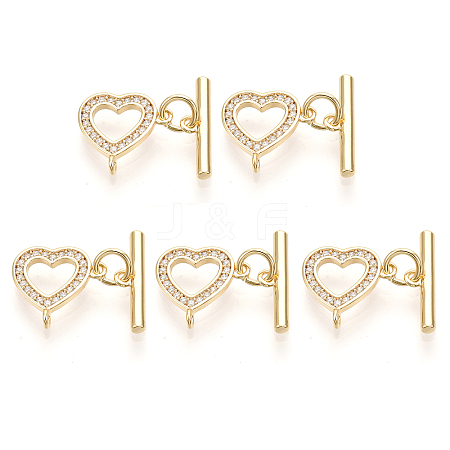 5Pcs Brass Micro Pave Clear Cubic Zirconia Toggle Clasps KK-CJ0002-03B-1