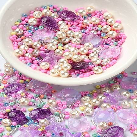 Ocean Theme Diy Painted Glass Beads DIY-YW0008-82E-1
