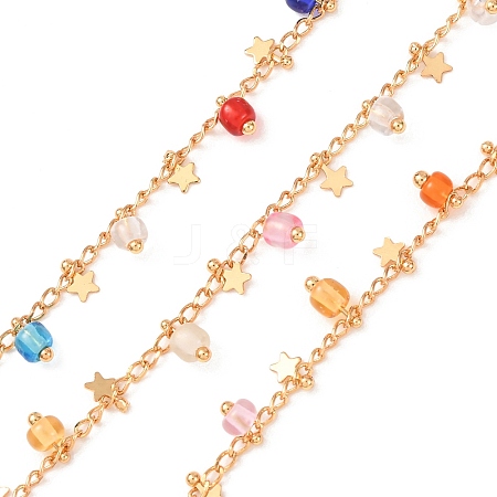 Brass & Glass Seed Beaded Chain KK-CBA3B44-01G-1
