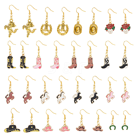 16 Pairs 16 Styles Alloy Enamel with Iron Dangle Earrings EJEW-HS00013-1