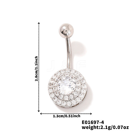 Chic Flat Round Brass Full Crystal Rhinestone Curved Barbell Belly Button Rings with Shiny Delicate Design YW9589-4-1