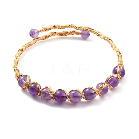 Natural Amethyst Wrapped Cuff Bangle BJEW-A122-08-1