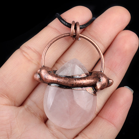 Red Copper Natural Rose Quartz Pendants PW-WG1CD35-03-1