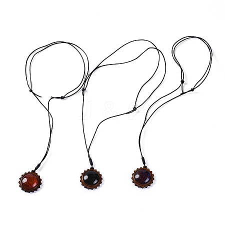 Glass & Wood Pendant Necklaces NJEW-JN02336-M-1