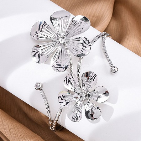 Flower Alloy Arm Cuff Bangles for Girl Women LS-AJEW-A063-01A-P-1