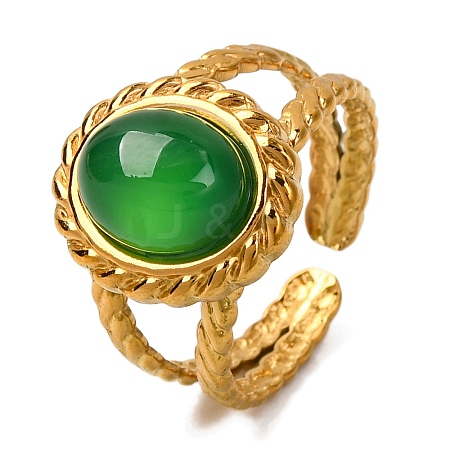 Oval Natural Dyed & Heated Green Onyx Agate Finger Rings RJEW-Q822-25G-02-1