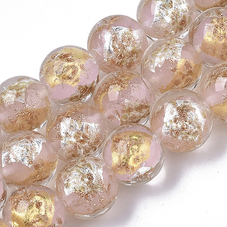 Handmade Gold Sand Lampwork Bead Strands X1-FOIL-T003-01G-1
